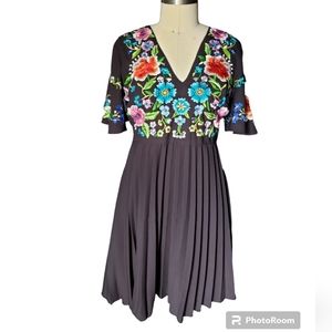 Asos embroidered black pleated dress 6